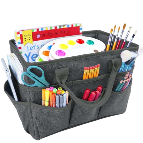Craft Organizer Tote Bag,Art Supply Organizer Bag for Craft Supplies | 11 Pockets,Portable Handle,Collapsible Design,Reinforced Base,Sturdy Art Caddy Bag for Scrapbooking,Craft,Art,Sewing