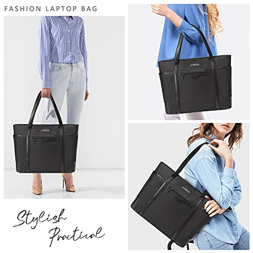 Laptop Bag for Women,ChaseChic Waterproof Classic Teacher's Tote Bag 15.6in Computer Work Bags for Women with Luggage Strap - color: Black-15.6in