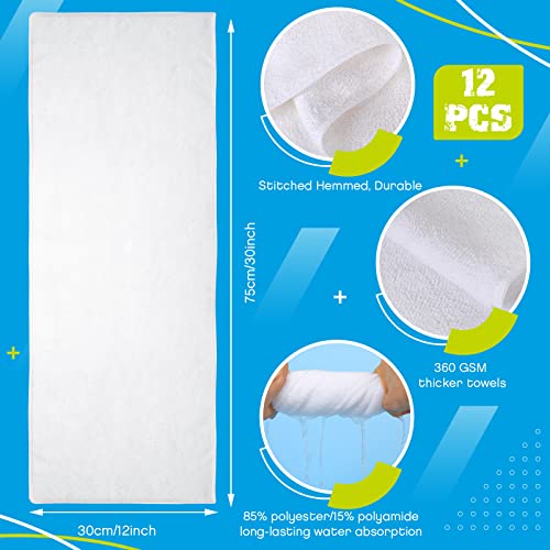 Handepo 12 Pcs Microfiber Workout Gym Towels, 360 GSM 12x30 Inch Fast Drying Yoga Towels for Sweat, Soft Gym Towel for Men Women Travel Sports(White) - color: White