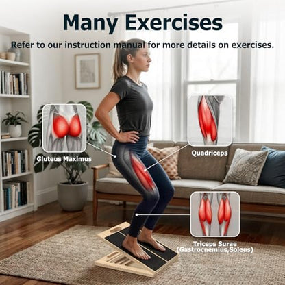 Wooden Slant Board for Calf Stretching, 5 Adjustable Angles, 300lb Capacity | 15.5-Inch Anti-Slip Squat Wedge for Yoga Pilates Fitness, Physical Therapy for Ankle Mobility & Hamstring Stretch