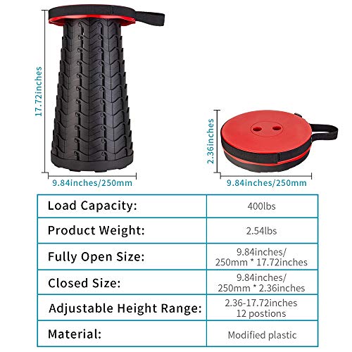 Boreeman Upgraded Folding Stool Lightweight Yet More Sturdy with Load Capacity 400lbs Portable Collapsible Stool for Camping Fishing Hiking BBQ (Red) - color: Red