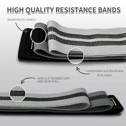 HIMESPORNER 9 PCS Fabric Resistance Bands Set for Working Out - color: Grey and Black