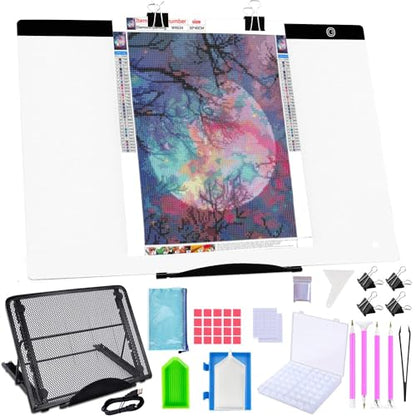 LIRUNQIU A2 Diamond Painting LED Light Pad Kit | Includes storage case, pens, stand, pad board. Ideal for adults, full drill diamond art. Complete 5D tool set. - size: A2