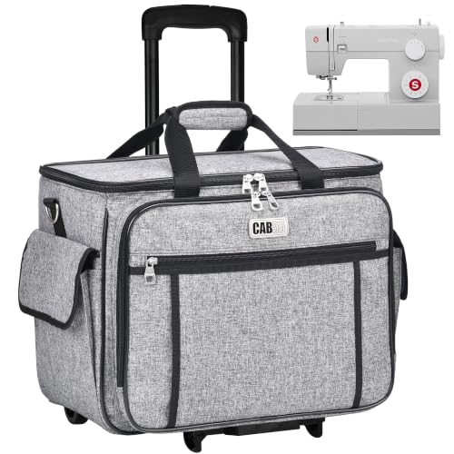 CAB55 Rolling Sewing Machine Case, Detachable Rolling Sewing Machine Carrying Case on Wheels, Trolley Tote Bag with Removable Bottom Wooden Board for Most Standard Sewing Machine and Accessories - color: Grey