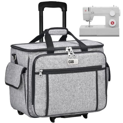 CAB55 Rolling Sewing Machine Case, Detachable Rolling Sewing Machine Carrying Case on Wheels, Trolley Tote Bag with Removable Bottom Wooden Board for Most Standard Sewing Machine and Accessories - color: Grey