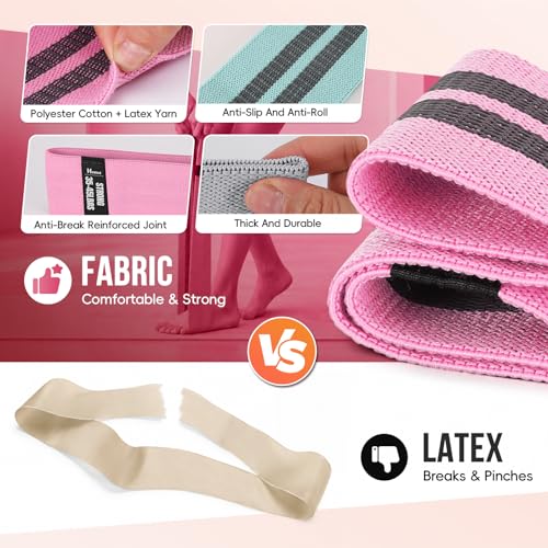 Fabric Resistance Band Set with Exercise Guide, 3 Levels for Hip and Glute - color: gray, pink, green