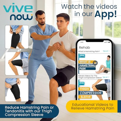 Vive Thigh Compression Sleeve (2 Pack) Hamstring Brace for Upper Thigh | Breathable Leg Support Wrap for Men & Women - Non Slip Elastic Sleeve for Pain Relief, Groin, Sciatica & Quadriceps - size: Large