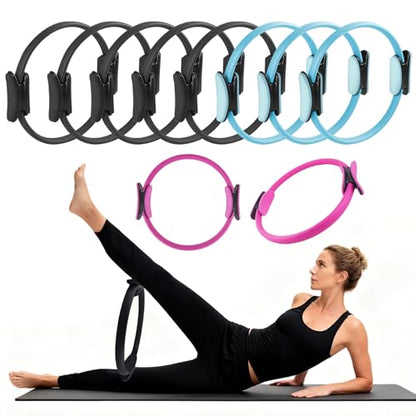 10 Pack Pilates Ring 15 Inch Magic Circle Bulk Set for Yoga and Fitness, Lightweight Portable Resistance Rings for Full Body Toning, Core Workout and Strength Training (5 Black, 3 Blue, 2 Pink)