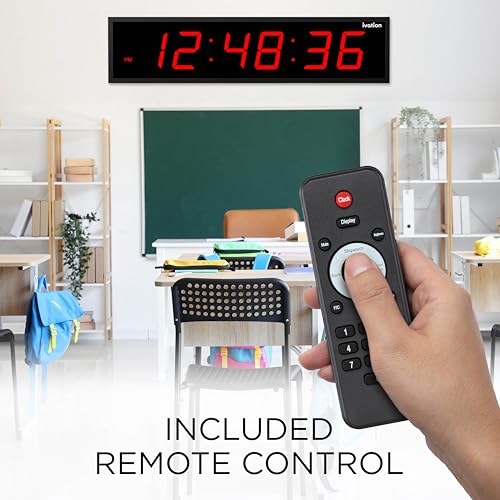 Ivation Oversized Digital Wall Clock with Large LED Display & Timer, 72" | Multi-function with Timer, Stopwatch, Alarms, Temp & Date, Aluminum frame, 6 Brightness levels, Time memory, Remote | Blue - color: Red, size: 72" Inch