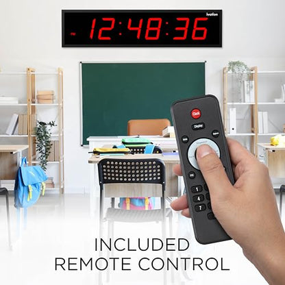 Ivation Oversized Digital Wall Clock with Large LED Display & Timer, 72" | Multi-function with Timer, Stopwatch, Alarms, Temp & Date, Aluminum frame, 6 Brightness levels, Time memory, Remote | Blue - color: Red, size: 72" Inch