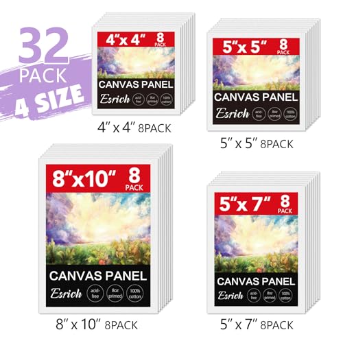ESRICH Canvas for Painting, 32 Pack Multi-Size Canvas Boards for Painting 8pcs of Each 4x4, 5x5, 5x7, 8x10 Blank Canvases-Cotton Primed Painting Canvas Panels for Adult & Kids for Acrylic Oil Paint - size: 32 pack（4x4 5x5 5x7 8x10)