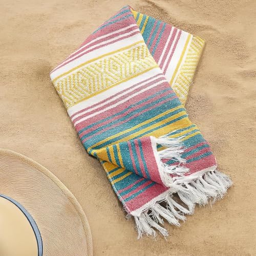 3 Pcs Mexican Blanket Bulk, 130 x 180 cm Large Yoga Blanket | Cotton Outdoor Camping Blankets with Fringed for Outdoor Beach Picnic Home Decor