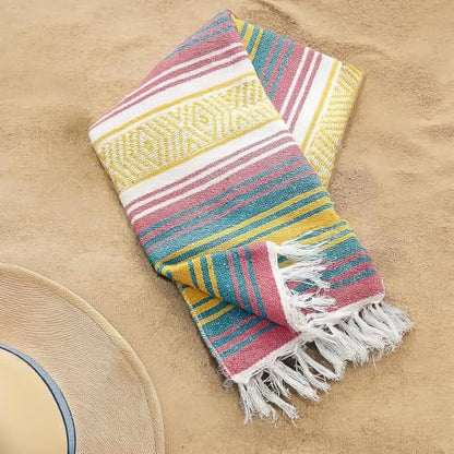 3 Pcs Mexican Blanket Bulk, 130 x 180 cm Large Yoga Blanket | Cotton Outdoor Camping Blankets with Fringed for Outdoor Beach Picnic Home Decor