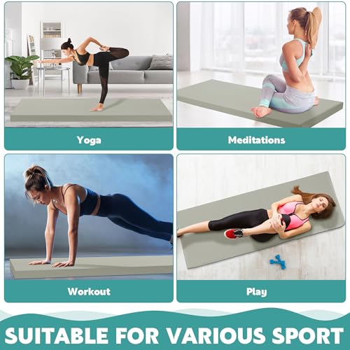 MABOZOO 2 Inch Thick Yoga Mat, 72''x24'x2" Foldable Extra Thick Exercise Mat Gymnastics Mat with PU Leather, Padded Yoga Mat Fitness Mat for Yoga, Pilates, Stretching - color: Gray