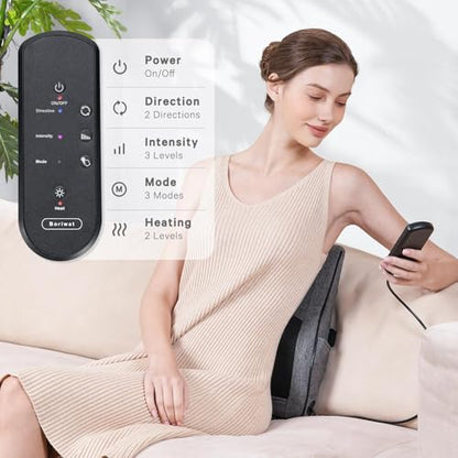 Boriwat Neck and Back Massager with Heat, 3D Kneading Shiatsu Massage Pillow for Neck, Back, Shoulders, Legs, Deep Tissue Relief for Sore Muscles, Home & Car, Great Gift for Women, Men, Mom, Dad