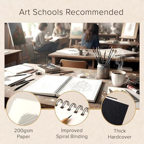 Artist’s Sketchbook Hardcover – 200GSM Very Thick Paper – Large, Spiral Sketch Book for Drawing and Mixed Media – Sketch Pad, Art Book - 11.4 x16.5, 40 Sheets / 80 Pages - size: 11.4 x 16.5 inches