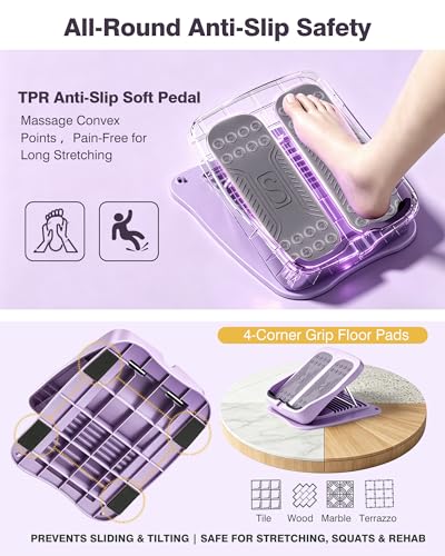 9-Level Adjustable Slant Board for Calf Stretching, Incline Board with 2 Resistance Bands, Portable Calf Stretcher for Teenagers, Office Foot Rest & Physical Therapy Equipment - color: Purple