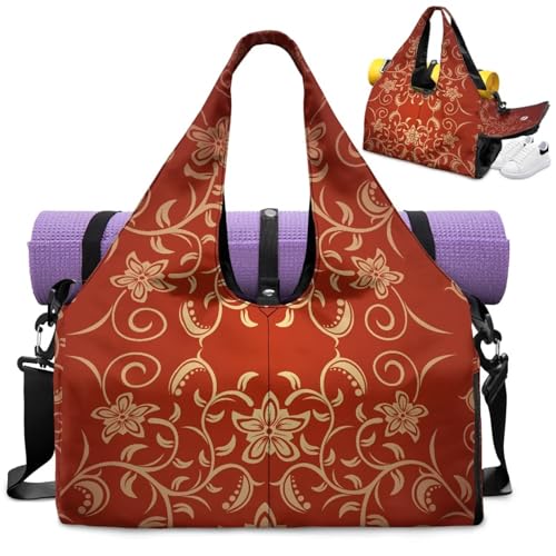 Yoga Gym Bag with Removable Adjustable Shoulder Strap, Shoe Compartment & Top Yoga Mat Holder 17.72x8.66x9.84in - color: Classic Flower Stripe Print