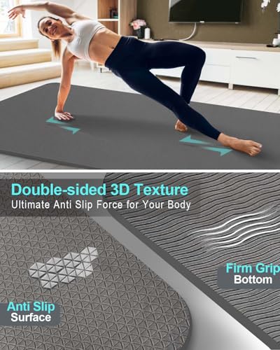 Extra Long & Wide Thick Yoga Mat for Tall Men & Women, 84'' x 32'' x 7mm Oversized Yoga Mat Double-Sided Non Slip, Pro TPE Yoga Mats with Strap - color: Gray