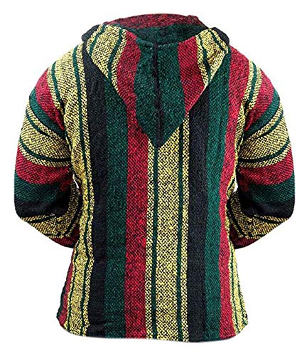 Del Mex Mexican Baja Hoodie Hippie Surf Poncho Sweater Sweatshirt Pullover Jerga - color: Rasta Stripe, size: Large