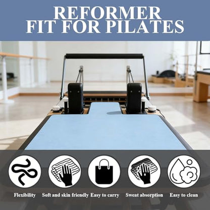 QCWN Non-Slip Pilates Reformer Mat Cover, 39" x 24" Pilates Machine Towel with Headrest Cutout, 0.8mm Sweat-Wicking Micro-Suede Foldable Mat for Female Pilates Enthusiast Exercise Matfor Pilate Training Yoga - color: Blue