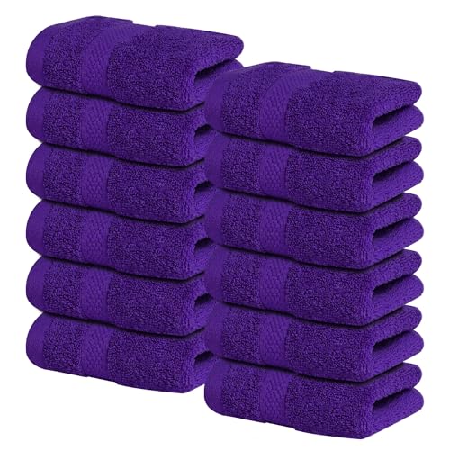 Infinitee Xclusives 100% Cotton Luxury Wash Cloths for Showering - 12 Pack | Washcloths [13x13] - Soft and Absorbent Face Towels for Bathroom Wash Clothes - Gym, Spa & Hotel Use - color: Profound Purple, size: Washcloths - 12 Pack