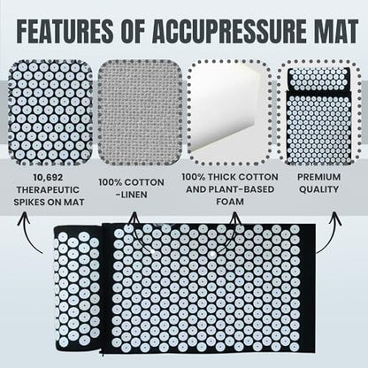 Acupressure Mat & Pillow Set with Carry Bag | Natural Back & Neck Relief | Full Body Acupuncture Massage Mat for Relaxation, Circulation & Better Sleep