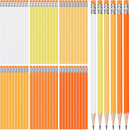 TecUnite 60 Pcs HB Pencils #2 Unsharpened Wood Cased Pencils with Eraser Hexagonal Pencil Cute Graphite No 2 Pen for Adults Gifts Exam School Office Sketching Learning(Orange, Sliver) - color: Orange, Sliver