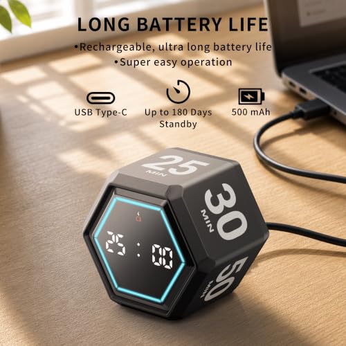 Visual Productivity Timer with Stopwatch, 5 & 25 Minute Presets | 6 Presets 3, 5, 10, 25, 30 & 50 Minutes with Silent, Vibration and Sound Alerts for ADHD, Study, Work and Classroom - color: Black