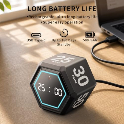 Visual Productivity Timer with Stopwatch, 5 & 25 Minute Presets | 6 Presets 3, 5, 10, 25, 30 & 50 Minutes with Silent, Vibration and Sound Alerts for ADHD, Study, Work and Classroom - color: Black
