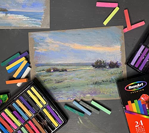 RoseArt Premium 24ct Long Soft Pastel Stick Set for Professionals - Pigment Rich, Full Size Pastel Sticks Vivid Colors