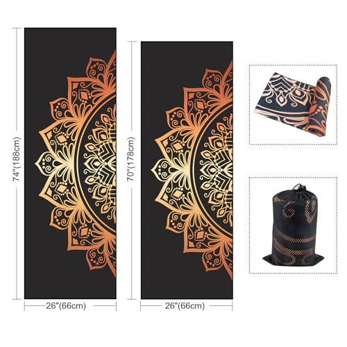 QiyI Hot Yoga Towel with Grip Dots, Non Slip, 70"x26", Golden Mandala - color: Luxury Golden Mandala, size: 70"x26"