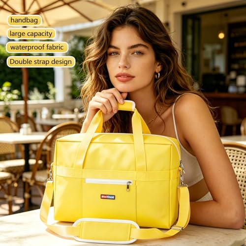 Gym Bag for Women Men, Water-Resistant Duffle Bag for Travel Sports, Lightweight Carry On Bag with Handles and Detachable Shoulder Strap (Yellow) - color: Yellow