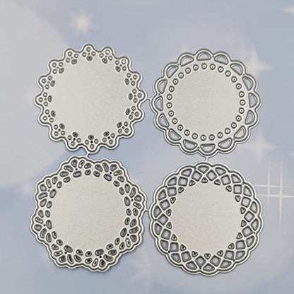 Metal Die Cuts Set 4 Different Patterns Lace Flower Border Cutting Dies for Scrapbooking Photo Album DIY Craft Die for Card Making (Round Lace Flower Border) - style: Four lace edge circles