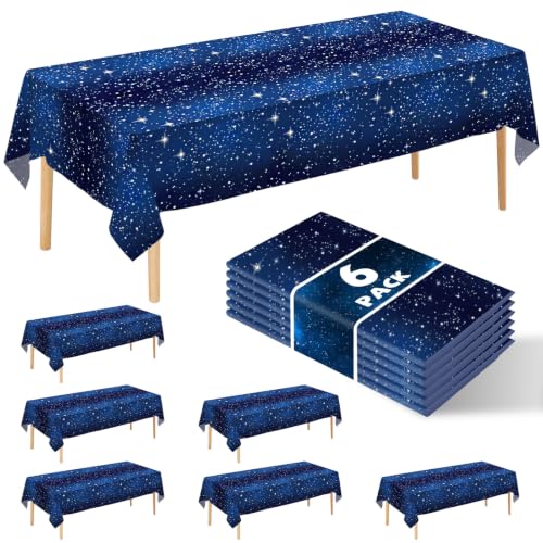 6 Pack Space Tablecloth Starry Night Tablecloth, Disposable Plastic Galaxy Table Cover, 54 X 108 Inch Space Themed Party Supplies for Birthday Parties Decorations (Blue) - color: Space Blue
