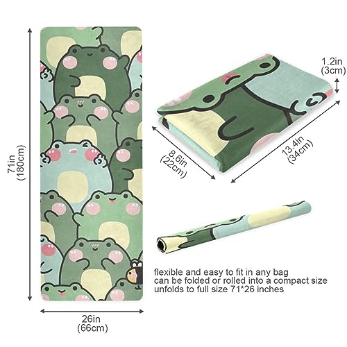 Cute Chubby Frog Yoga Mat, 71 x 26 Inch Non-slip Yoga Mats Folding Travel Exercise Mat Indoor Outdoor Gym Pilates with Storage Bag for Women Men - color: A01