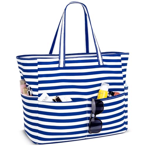 Iioscre Beach Bag for Women, Causal Hobo Handbags with Zipper Inner Pocket - color: Dark Blue
