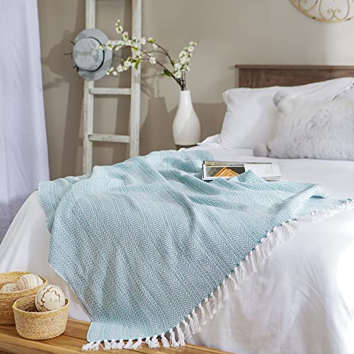 DII Herringbone Striped Collection Cotton Throw Blanket, 50x60, Aqua - color: Aqua, size: 50x60"