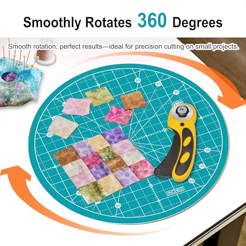 Headley Tools 10"x10" Round Rotating Cutting Mat, Self Healing Mat with 360-Degree Rotation & Anti-Slip Base, Sewing Board Cutting Mat Perfect for Fabric Quilting Leather Hobby Project, Turquoise - color: Turquoise, size: 10"L x 10"W