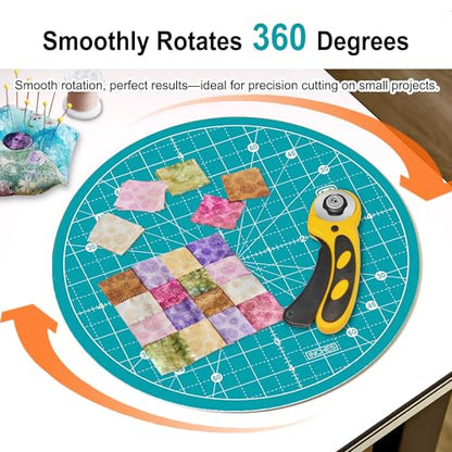 Headley Tools 10"x10" Round Rotating Cutting Mat, Self Healing Mat with 360-Degree Rotation & Anti-Slip Base, Sewing Board Cutting Mat Perfect for Fabric Quilting Leather Hobby Project, Turquoise - color: Turquoise, size: 10"L x 10"W