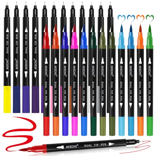Nicecho 24 Colors Dual Tip Art Markers Pens for Adult Coloring Books | Brush and Fineliner Tip Art Suppliers for Journaling Note Taking Lettering - color: 24 Colors