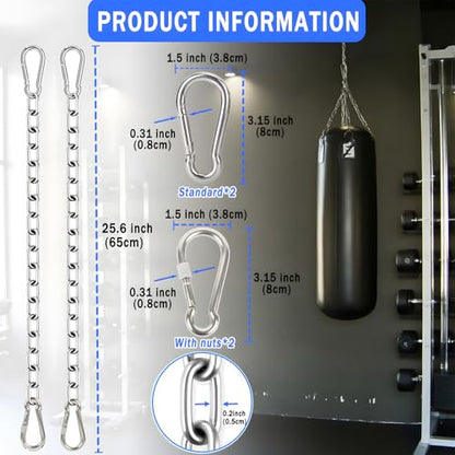 Heavy Duty Stainless Steel Chains, Heavy Punching Bag Chain with 2 Carabiners, 550LB Capacity Hammock Hardware Kit for Swing Chairs Hammocks Punching Bags Yoga Trapeze Indoor & Outdoor Gym