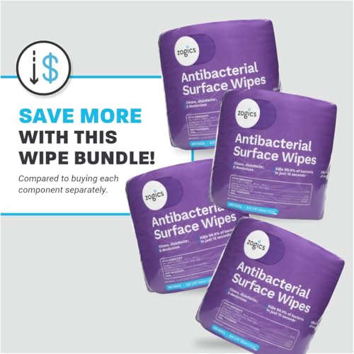 Zogics Antibacterial Disinfecting Wipes, 4 Rolls, 3,200 Count - size: 1 Count (Pack of 4)