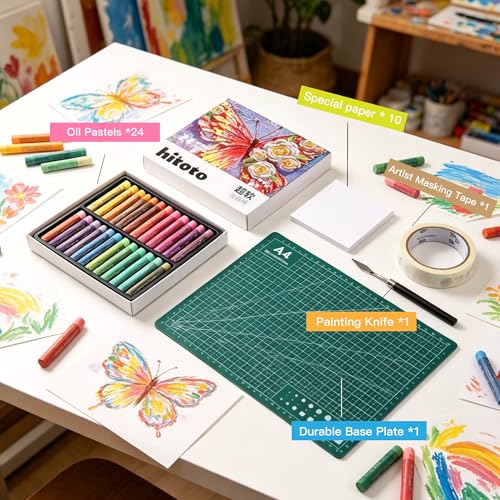 rubens 57 PCS Macaron Soft Oil Pastels Kit for Beginner Drawing | 24 Macaron Colors Soft Oil Pastels in Box with Palette Knife, Base Board, Tape, 30 Sheets Oil Pastel Paper - color: 24 Macaron Colors Set