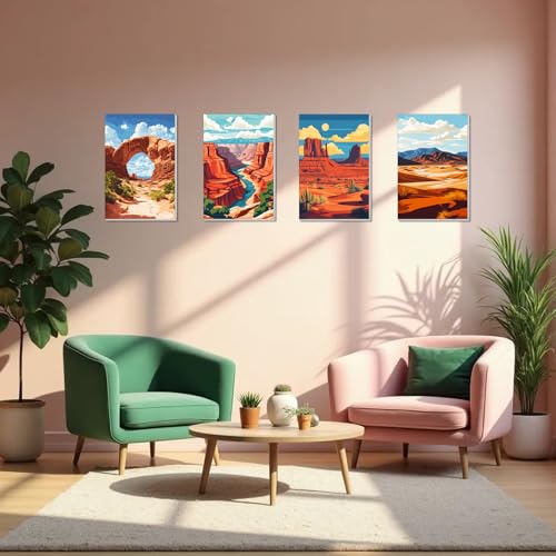 4 Pack Framed Paint by Numbers Kit for Adults Beginner Canvas Painting by Numbers for Adults National Park Easy Adult Paint by Number Kits with Frame Landscapes Watercolor Painting by Number 8x12 Inch - color: YFa0104