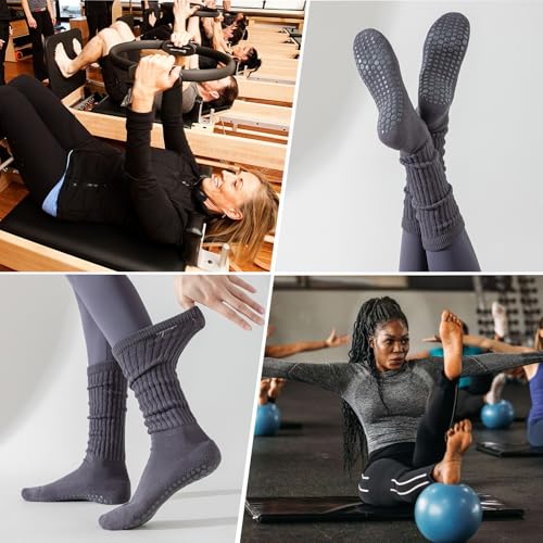 Pilates Grip Socks for Women, Non Slip Scrunch Yoga Socks for Home, Workout - color: 3pairs-blackwhitegrey