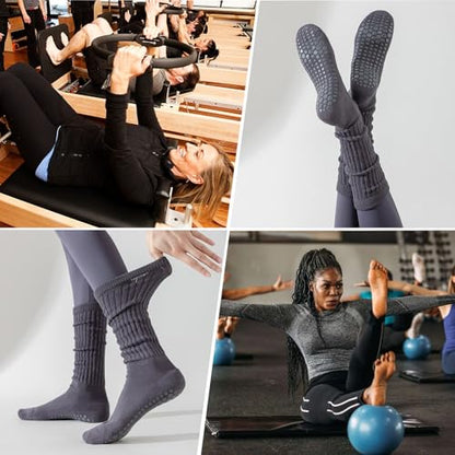 Pilates Grip Socks for Women, Non Slip Scrunch Yoga Socks for Home, Workout - color: 3pairs-blackwhitegrey
