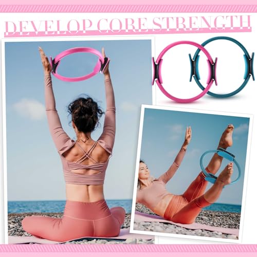 Poen Pilates Equipment Kit for Home Workout Pilates Ring and Ball Set for Women 12'' Circle Yoga Fitness Essentials Kit with Resistance Bands, Yoga Strap, Socks,Bag - color: Pink, Green, Blue
