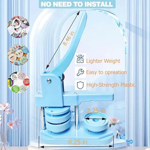 Button Maker Machine, Button Pin Maker (3rd Gen) Installation-Free DIY, Button Press Machine Kit with Free Button Parts&Circle Cutter&Wrench Gadget (Light Blue, 58mm（2.25in）) - color: Light Blue