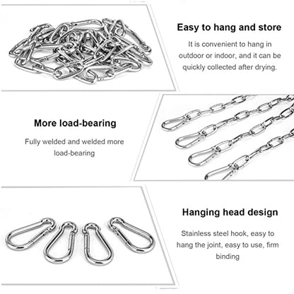 Hanging Chair Chain Set of 2 Stainless Steel Heavy Duty Hanging Kits with 4 Carabiners Hammock Chair Hardware for Indoor Outdoor Playground Hanging Chair Hammock Chair Punching Bags - 23.62"